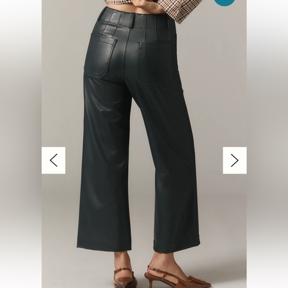 Maeve Anthropologie Colette Black Cropped Faux Leather Wide Leg Pants Sz 32 - Picture 3 of 11